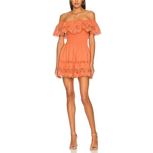Lovers And Friends 'Dallas' Orange Off Shoulder Voile Mini Dress Size S